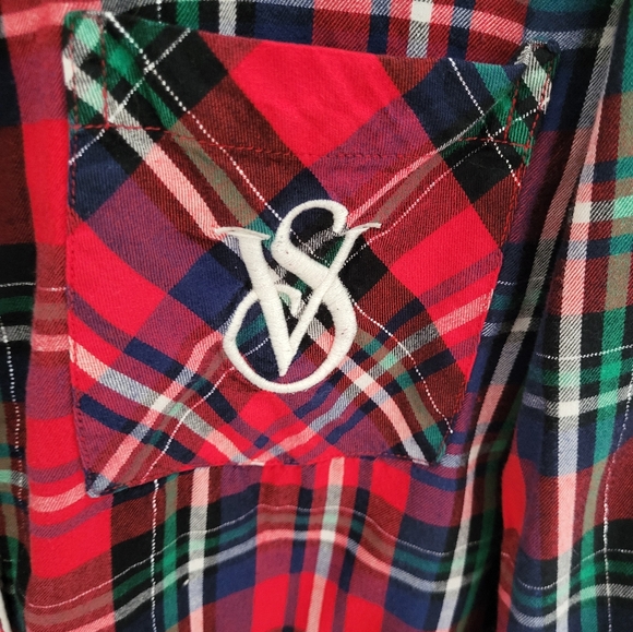 Victoria's Secret 2 Piece Pajama Set Red Plaid Button Down Lightweight Medium - Picture 3 of 10